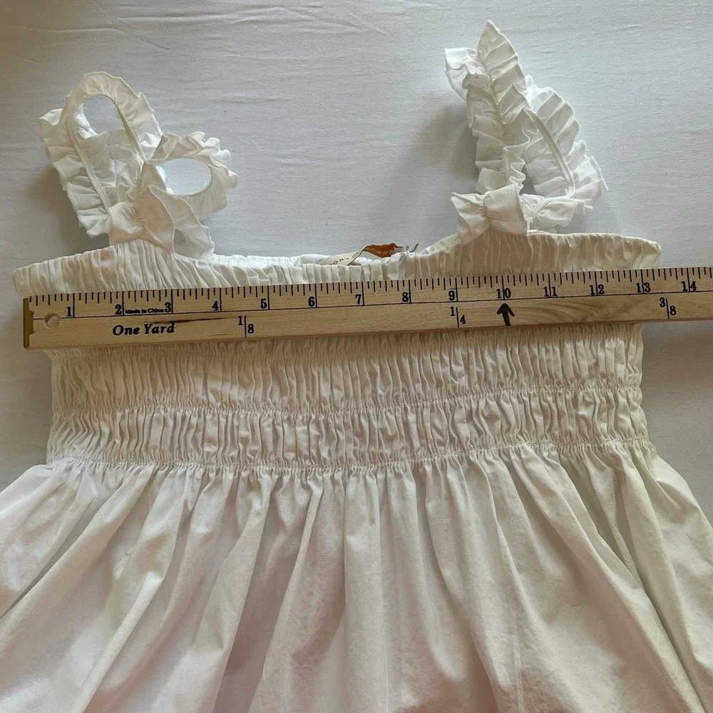 TORY BURCH White Smocked Lace Eyelet Ruffle‎ Boho Coastal Cowgirl Baby Doll Sz 8